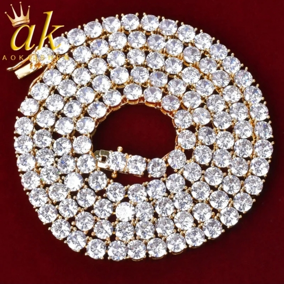 Tennis Chain Necklace Real Gold Plated Hip Hop Rock Street Jewelry 16 inches - Picture 2 of 13